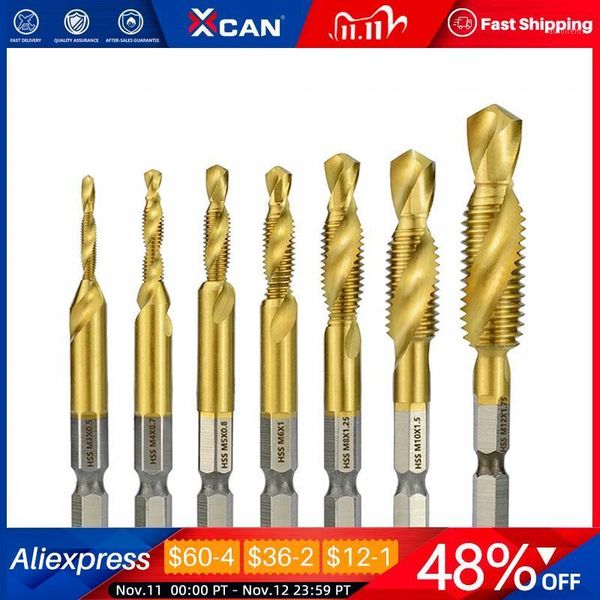 

xcan screw thread tap 7pcs m3-m12 machine plug tap hss hex shank screw drill metric threading tools1
