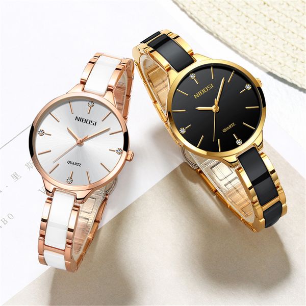 

nibosi watch luxury women watch ladies creative women's ceramic bracelet watches female clock montre femme relogio feminino 201114, Slivery;brown