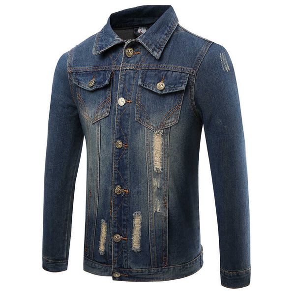 

european and american men's 2xl fashion straight through casual denim jacket 2021 new male hollow slim lapel jacket, Black;brown