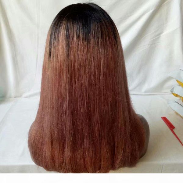 

ombre 1b 33 human hair lace front wigs straight middle part part full lace wigs for black women long wigs 8-28 inch, Black;brown