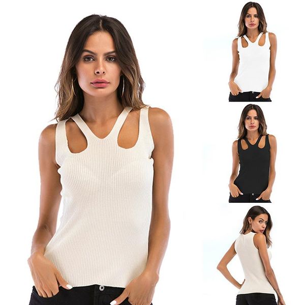 

europe and america summer solid color casual knitted camisole render vest women's outer wear 2020, Black;white