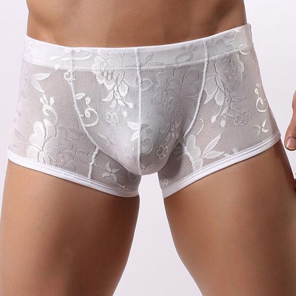 

2 colors mid waist panties men lace underwear underpants transparent breathable boxer underwear printing hombre shorts -xl1, Black;white