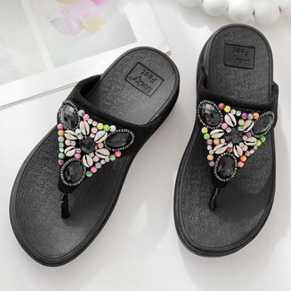 

summer slippers women fashion shell clip toe flip flops womens non-slip wedges beach slippers shoes women zapatos de mujer sh4801, Black