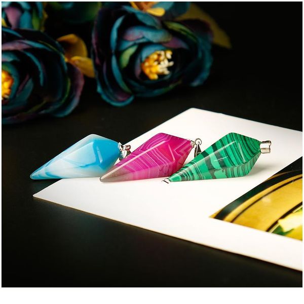 

1pc colourful natural crystal mineral ornaments conical pendant noble fashion couple pendant necklace pendant gift qylugi, Black