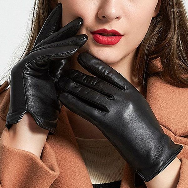 Fünf Finger Handschuhe Mode PU Leder Frauen Wasserdichte Dicke Warme Frühling Winter Fäustlinge Weihnachten Geschenke1