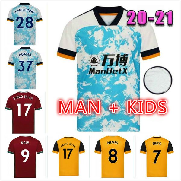 

20 21 wolves soccer jersey kids kit home yellow j.moutinho raul neves podence football shirts dendoncker adama wolves football uniform, Black;yellow