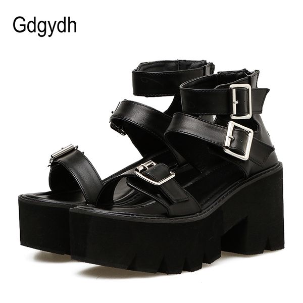 

gdgydh ankle strap summer fashion women sandals open toe platform shoes high thick heels female black unique party shoes 35-40 t200515