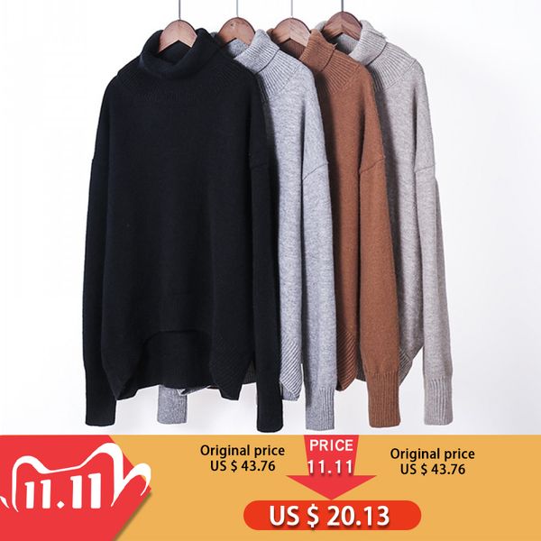 

ies womens knitted sweater oversized pullover sweater autumn winter knitted irregular hem q1103, White;black