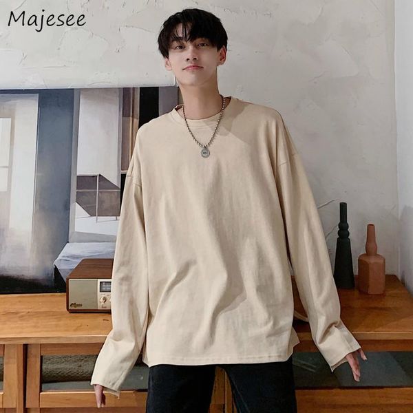 

men long sleeve t-shirts thin breathable large size loose solid mens korean style retro simple all-match leisure harajuku new, White;black