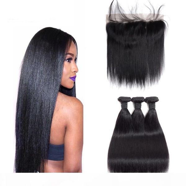 

indian human hair three bundle with 13x4 frontal with baby hair raw indian wholesale human hair weave extensions straight msjoli, Black;brown