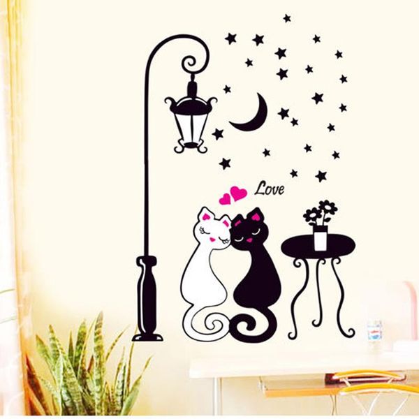 

hot home decor гостиная спальня стена переводные картинки cat lovers уличные фонари черно-белый обои cat наклейки aug10