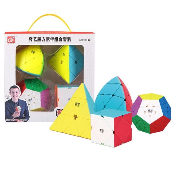 

mofangge 4 pcs/set qiyi magic cube set gift set 2x2x2/3x3x3/4x4x4/5x5x5 megaminx professional cubes funny kid toys y200428