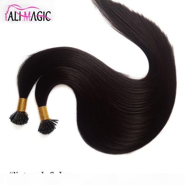 

i tip human hair natural black color 20 22inch malaysian straight keratin hair extensions 100g hair for sale