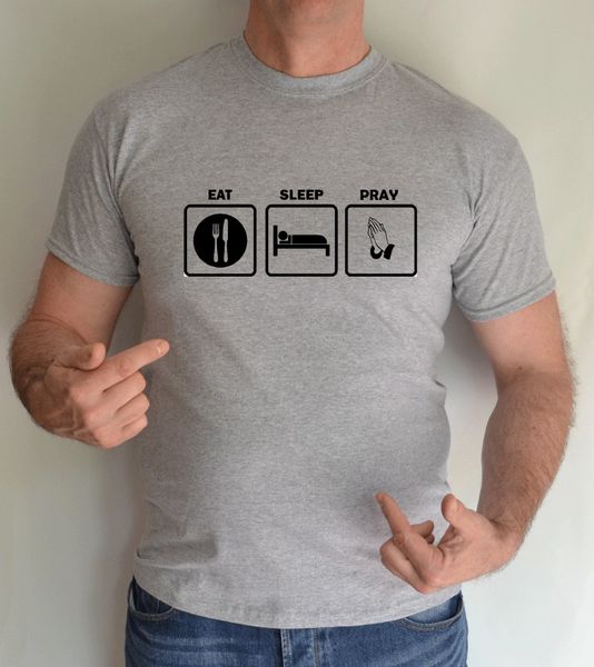 

sport men 2019 summer round neck men's straight 100% cotton eat sleep pray,christian,god,religion,fun,t shirt tee shirt