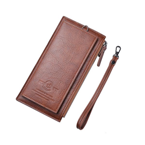 

soft pu leather large capacity with wrist strap credit zipper holder male men long wallet thin id card man purse, Red;black