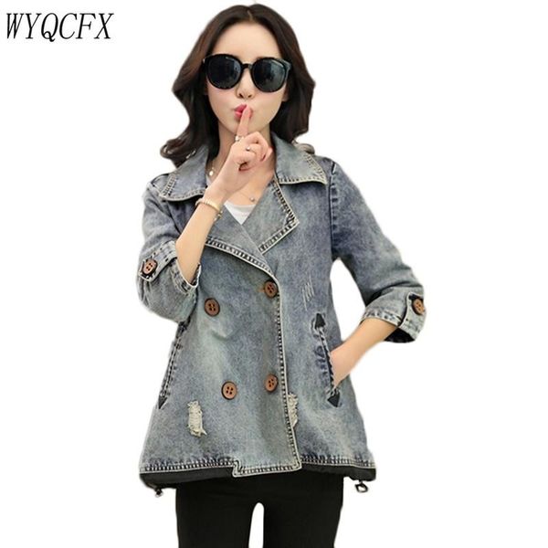 

плюс размер 3xl весна осень джинсовая куртка женщин плащ семь четверти рукав пальто джинсы женские vintage повседневный сыпучие basic outwea, Black;brown