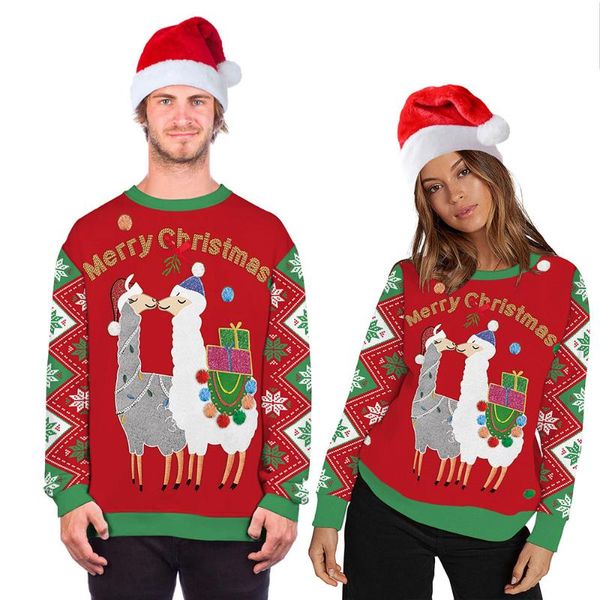 Suéter masculino unissex com estampa 3D de animal feio suéter de Natal roupa de casal gola redonda pulôver suéter masculino feminino inverno roupas plus size