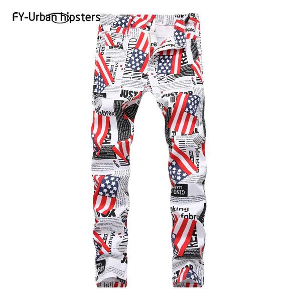 

mens 2020 fashion jeans american flag print jeans stretch slim casual five-pointed star big size pants for men camouflage, Blue