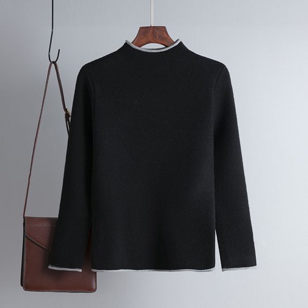 

2021 new singiny thicken female sweater mock neck long thin tricot thick winter streetwear knitting pullovers h2fb, White;black