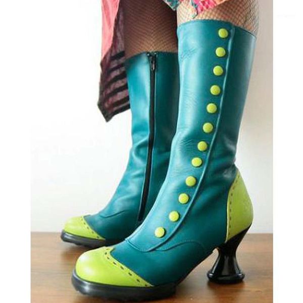 

bonjomarisa retro girls mixed color mid calf boots round toe high heels candy color autumn boots women 2020 designer shoes woman1, Black