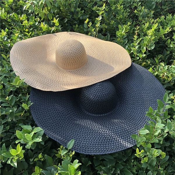 

fashion ladies oversized hat weave breathable summer beach hats for women easy to travel anti-uv cap y200602, Blue;gray