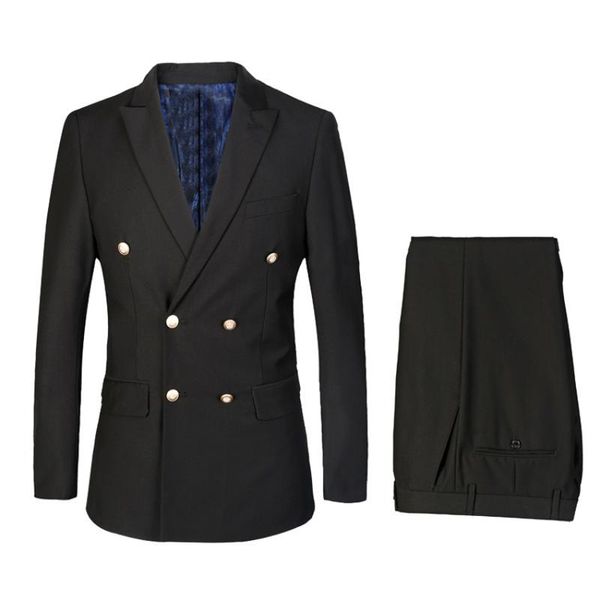 Ternos masculinos Blazers Dupla noivo breasted Tuxedos Peaited Lapel Man Blazer para Groomsman Terno Personalizado Feito preto (jaqueta + calças)