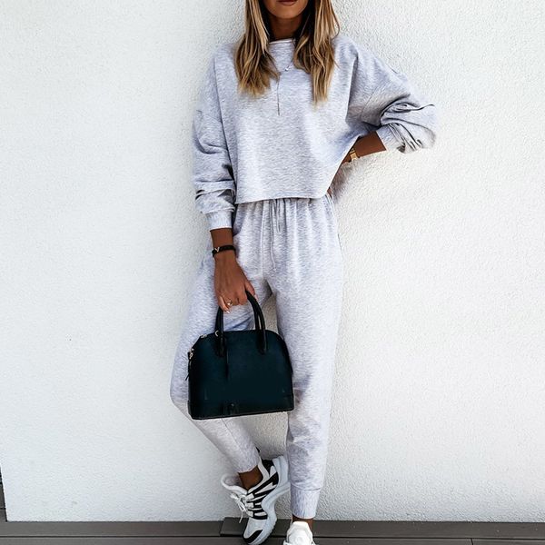

autumn women's tracksuit set two pieces sets drop shoulder long sleeve female sweatshirt suit drawstring long pants ladies suits lj2011, White
