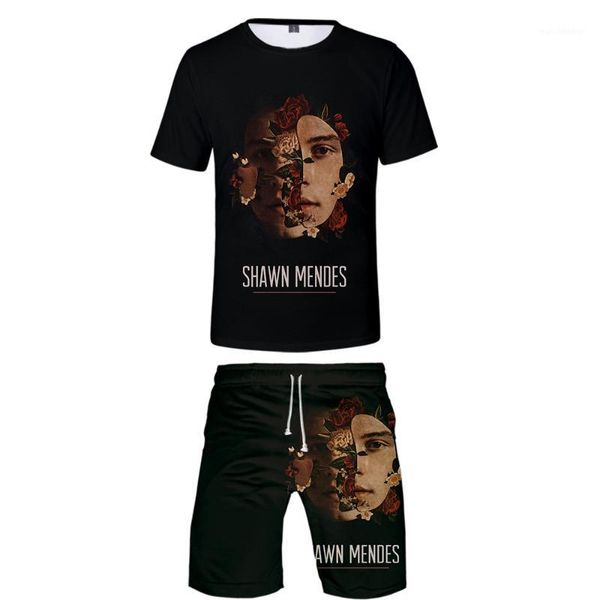 

shawn mendes sports set short sleeve t-shirt+ball pants leisure sports comfortable luxury harajuku singer leisure sport1, Gray