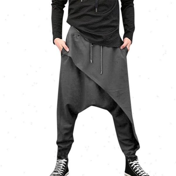 

2021 mens casual harem pants irregular hem loose solid color yoga hip hop trousers support wholesale and dropship, Black