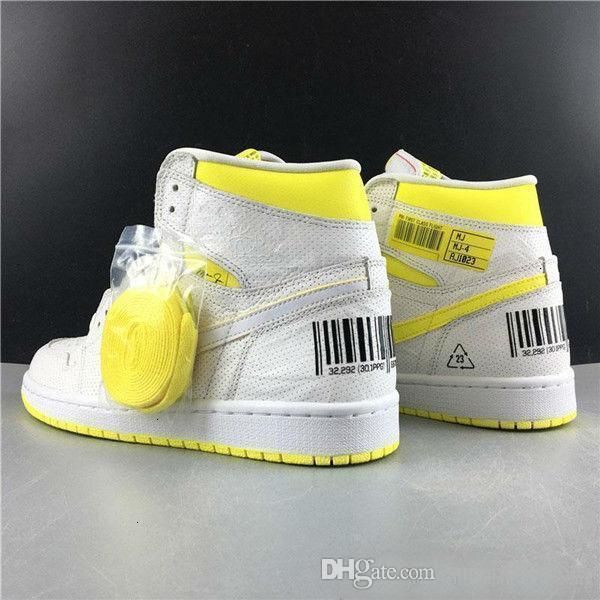 

shoes first with box class 1 high og flight basketball white dynamic lemon yellow athletic 1s man sports sneakers, Black