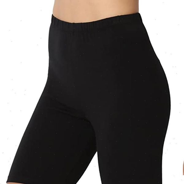 

30 sport leggings women solid mid thigh stretch cotton span oversized leggins high waist active short leggings, Black