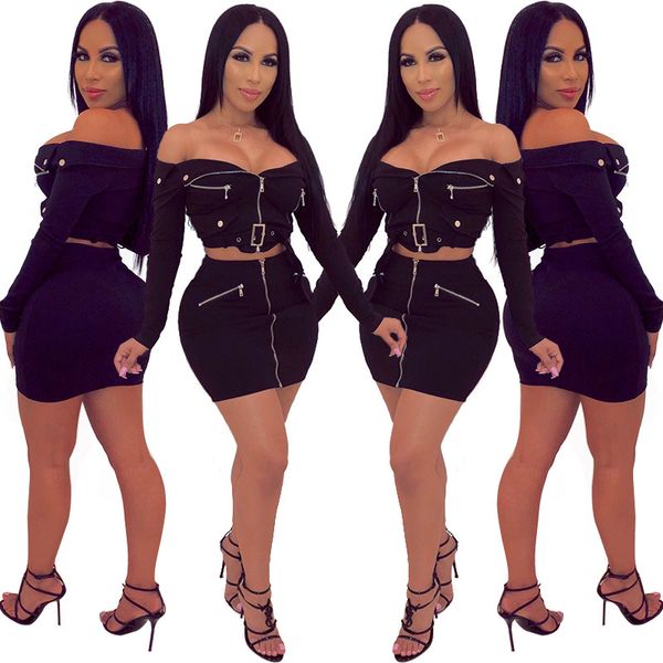 

women's fashion long-sleeved casual two-piece suit skirt women two piece dress women's suits nightclub suits, White