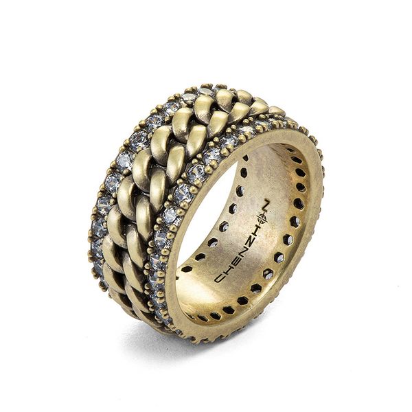 

european and american new punk retro ring customized wholesale 925 silver personalized hip hop cuban chain ring jewelry, Black