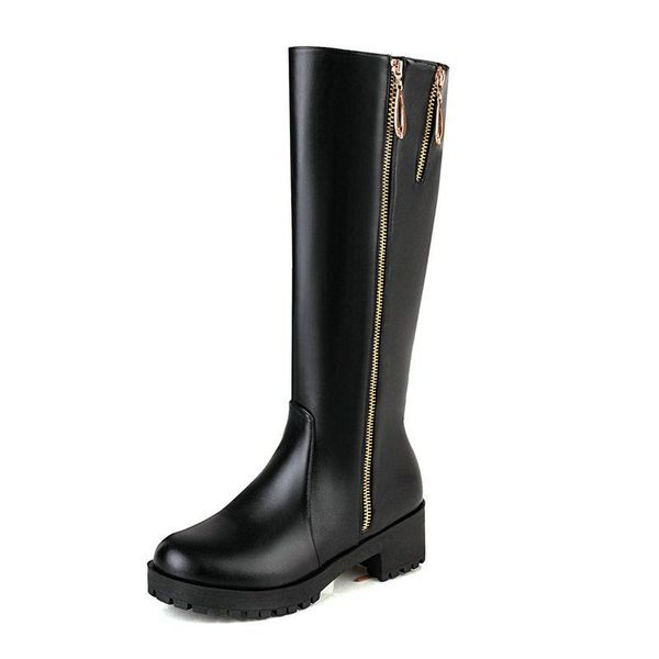 

black winter women knee high boots platform thick heel ladies motorcycle boots fashion zipper women shoes big size 34-43