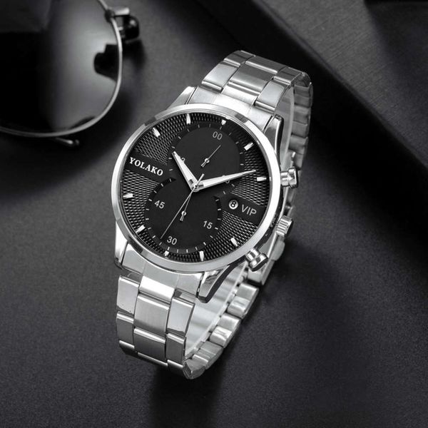 

quartz new calendar men's 2020 watch leisure stainless steel men's watch abwv, Slivery;brown