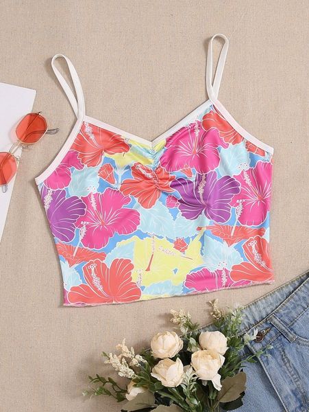

floral print crop cami 02nf#, White