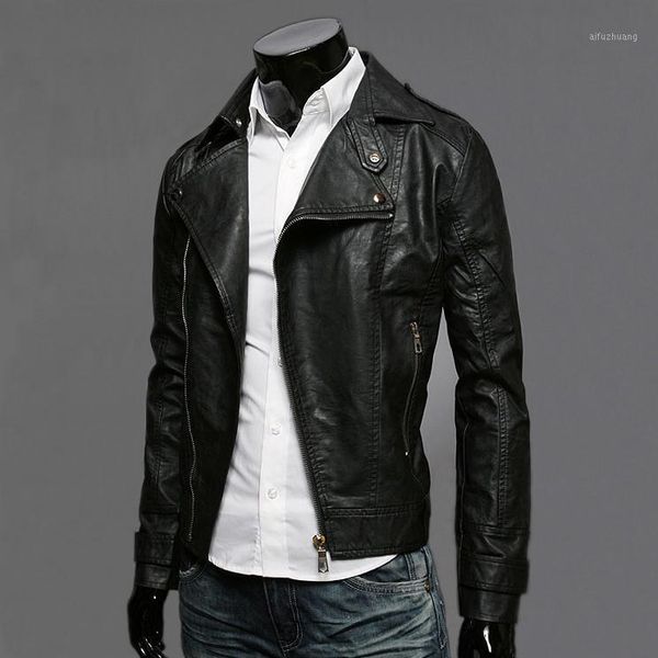

autumn handsome young men's leisure locomotive clothing leather jacket cultivate one's morality men pu leather coat1, Black