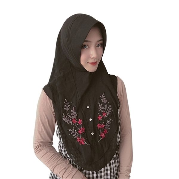 

muslim headscarf malaysian embroidered two layers chiffon instant shawl wrap hijab scarf women fashion y201007, Blue;gray