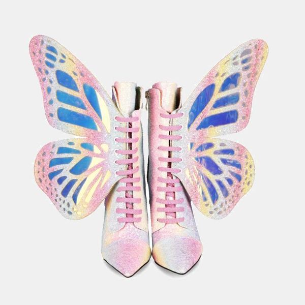 

deat 2020 new autumn winter fashion casual lace up high heel shoes butterfly wing short boots women boots large size sf9611, Black