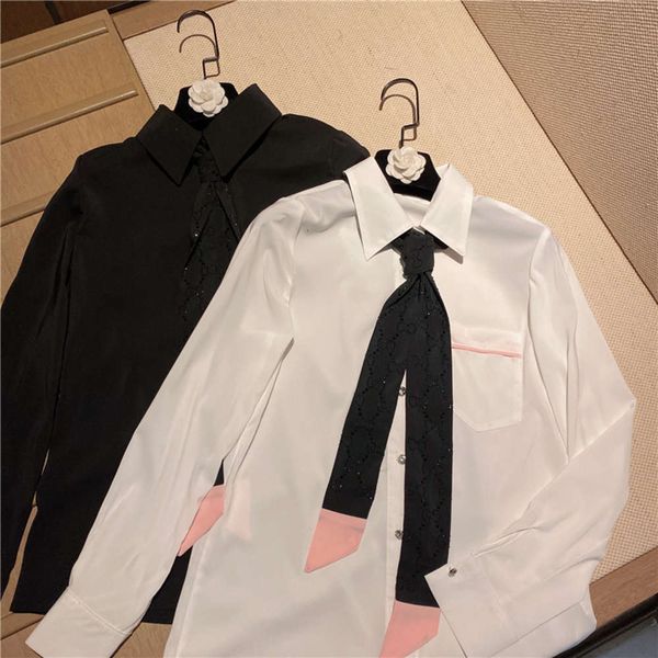 

2020 winter new jk girl's personality dign sense matching tie solid color thin shirt top, White