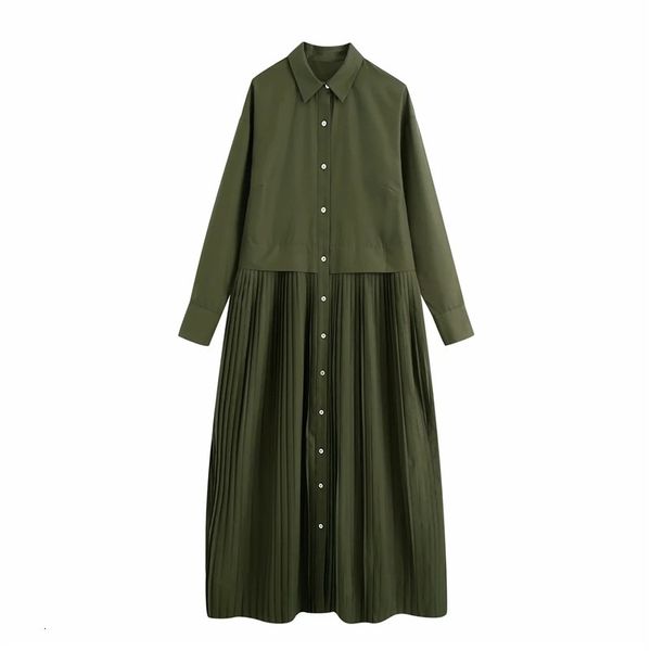 

2021 new women vintage pleated midi dress mujer fashion side vents lapel collar long sleeves button-up shirt dresses rc8x, Black;gray