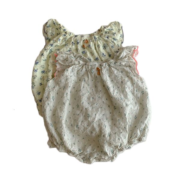 

2021 new clothing summer newborn infant girls bodysuits cotton ruffles sleeveless baby bodysuit floral jumpsuit outfit set fwtp, Blue