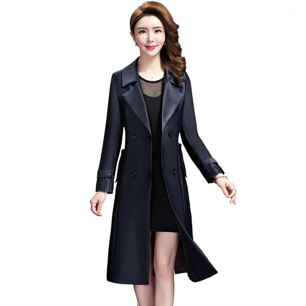 

2020 spring new women's trench coat fashion korean slim plus size over knee overcoat women's medium long windbreaker coat1, Tan;black