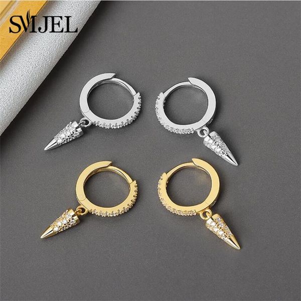 

smjel crystal spike hoop earrings for women punk geometric rivet cone circle earrings hip hop jewelry accessories gift, Golden;silver