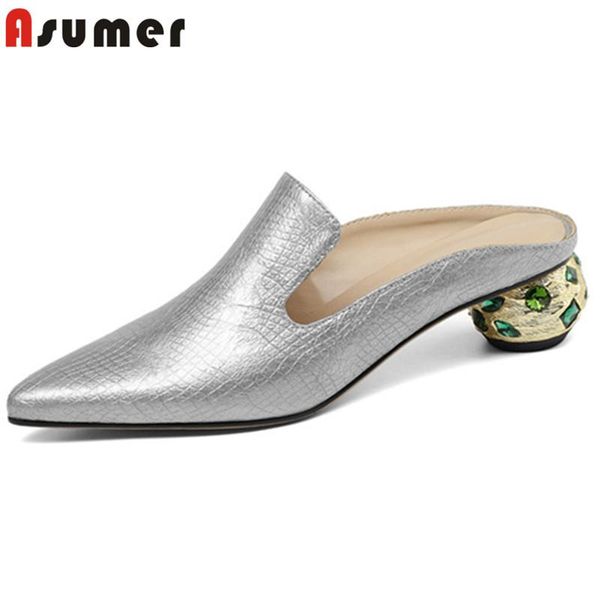 

asumer 2020 new arrival women pumps pointed toe crystal heel comfortable fashion mules shoes summer casual party shoes woman, Black