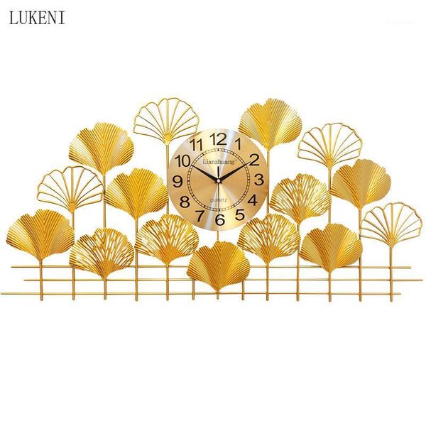 

chinese style golden leaf metal 100x48cm wall clock living room creative decoration wall clock home fashion watch1