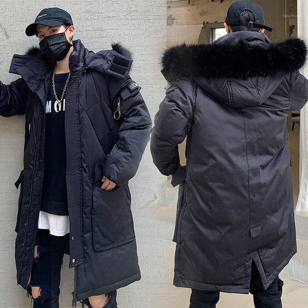 

hicken padded super warm mens winter jackets and coats long parkas fur collar hooded outwear casual parkas long cotton coat men1, Black