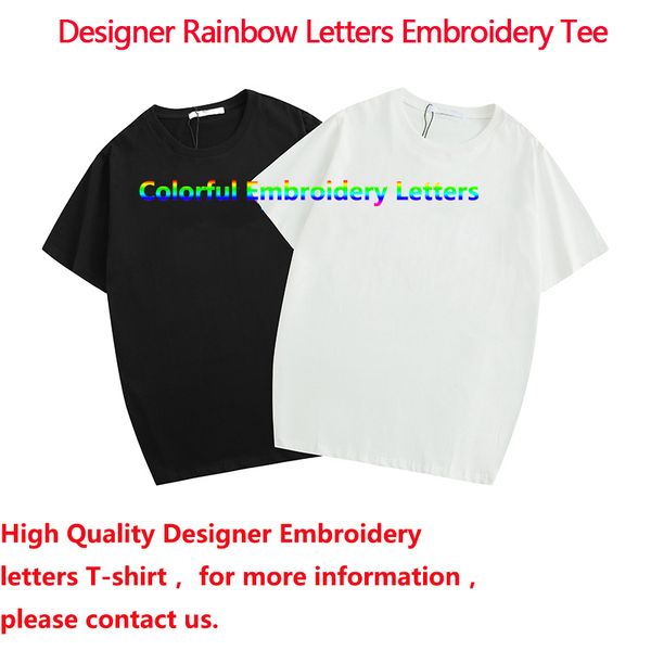 

designer mens womens t shirts new arrival rainbow letters embroidery men women t shirt casual summer letter tees with tag&label, White;black