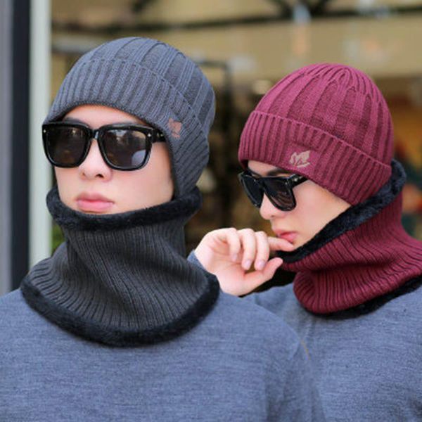

hats, scarves & gloves sets two pieces winter hat&scarf set for men beanies male thick cotton warm accessories, Blue;gray