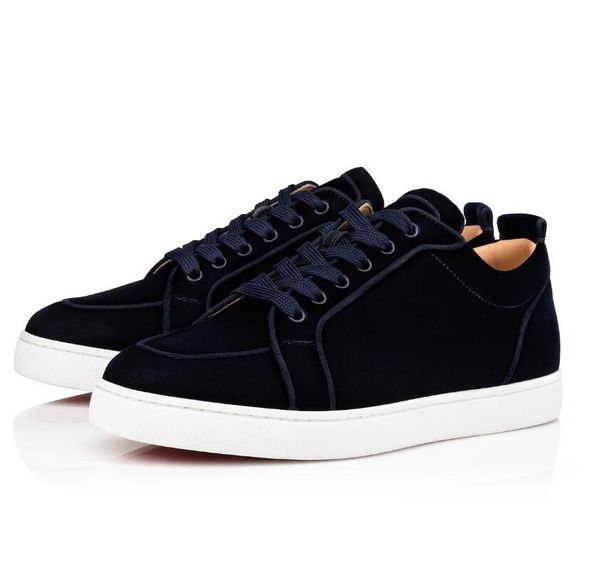 

[original box] blue velvet leather mens red bottom sneakers shoes with women,man rantulow orlato originals casual flat, Black